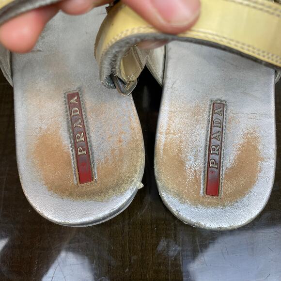 Rare Prada Fume Ombre Patent Leather Gladiator Sandals Women's 38 Y2K - Picture 9 of 12